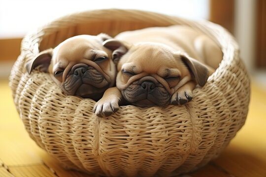 Cute Pugs Puppies Photo Album: A Day in the Life at a Nursery - Captivating Images of Adorable Pug Puppies, generative AI