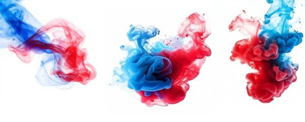 Red and blue abstract smoke cloud paint splash isolated transparent