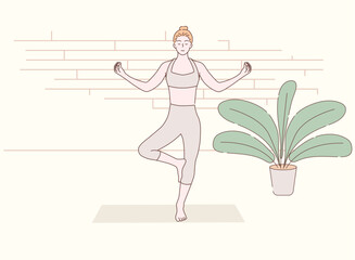 woman yoga vector illustration hand drawn 