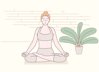 woman yoga vector illustration hand drawn 