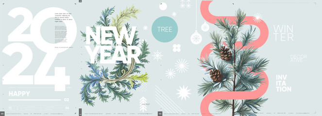Merry Christmas and happy new year. 2024. Modern minimalistic Christmas banner. Vector illustration with elements of typography.