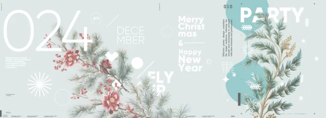 Fotobehang Merry Christmas and happy new year. 2024. Modern minimalistic Christmas banner. Vector illustration with elements of typography. © Molibdenis-Studio