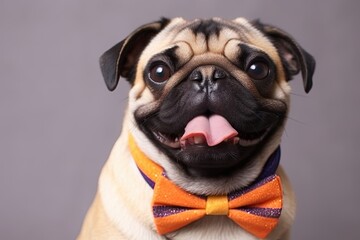 Pug Birthday Images: Celebrate with a Happy Pug Wearing Party Hat and Bow Tie, generative AI