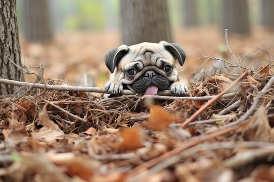 Hilarious Pug Mischief: Captivating Pictures of a Pug Caught in the Act, generative AI