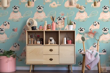 Whimsical Pug Tea Party: Pastel-Themed Pug Wallpaper for a Delightful and Charming Atmosphere, generative AI
