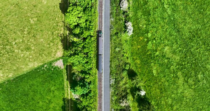Aerial view of a children's railway 4k