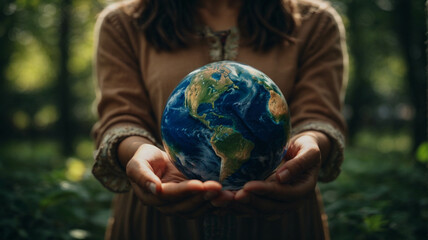Woman hand holding earth, save planet, earth day, sustainable living, ecology environment, climate emergency action, world environment day concept, illustration for global warming content 