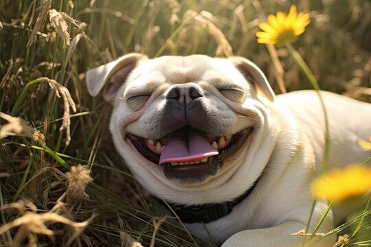 Smile Pug Image: Capturing Contentment of a Grinning Pug, generative AI