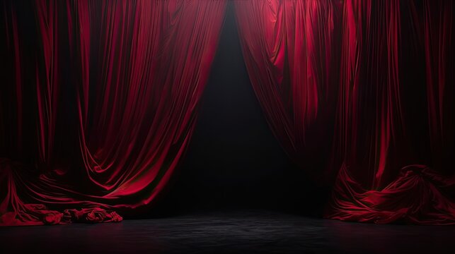 An image of a red curtain on a deep velvety black background.