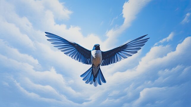 Image of a bird soaring through a clear blue sky.