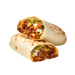 tasty mexican burritos isolated on white background, ai generated