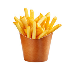 french fries in a paper wrapper isolated on white background, ai generated
