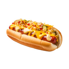 hot dog with mustard and ketchup isolated on white background, ai generated