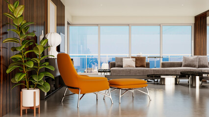 Large luxury modern bright interiors Living room mockup illustration 3D rendering computer digitally generated image