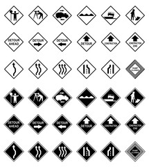Collection of scalable, vector road construction sign icons.
