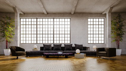 Large luxury modern bright interiors Living room mockup illustration 3D rendering computer digitally generated image