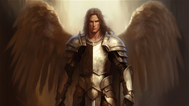 powerful archangel oil painting illustration