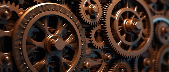 tech fantasy background made of gears made of different metals