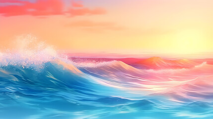 sea wave in pastel colors of sunset sky - summer background