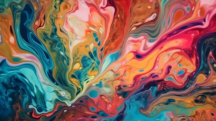 abstract colorful marble background, bright stains of liquid paints in an ornate weave, artistic background of fluid mixed paints - obrazy, fototapety, plakaty