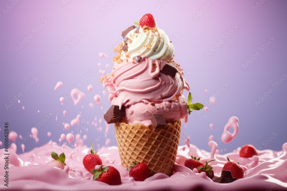 Poster appetizing ice cream. background with selective focus and copy space