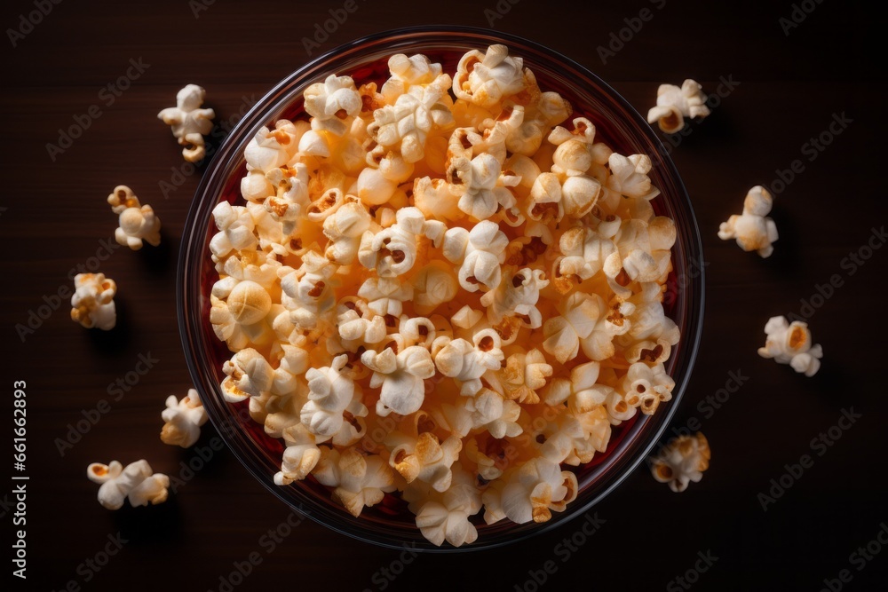 Poster appetizing popcorn. background with selective focus and copy space