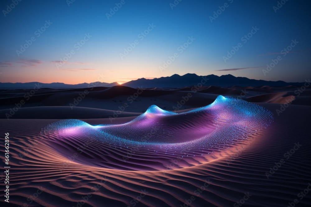 Poster abstract visualization of vibration waves in the desert. background with selective focus and copy sp