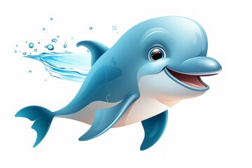 Dolphin in drawing or illustration style. Background with selective focus and copy space