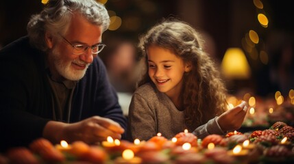 A family having a holiday dinner together. Generative AI. 