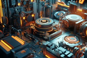 Fototapeta na wymiar Artistic 3D background showcasing futuristic computer components. Generative AI