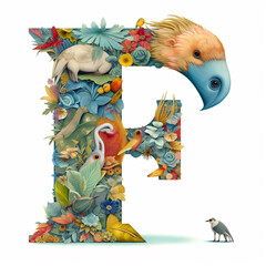 animal shaped capital letter F on black background