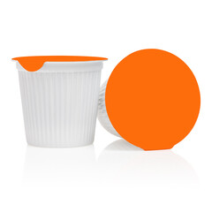 K cup mock up with orange top isolated on white