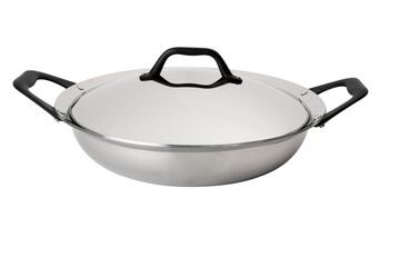 steel frying pan isolated on white 