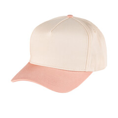 a blank baseball cap with cream, ivory color and pink, coral color, perfect for mock up design work
