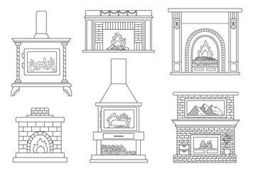 Hand drawn Kids drawing Cartoon Vector illustration set of fireplaces Isolated on White Background
modern fireplace