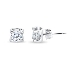 White gold diamond earrings studs, jewelry, isolated on white. perfect product photo