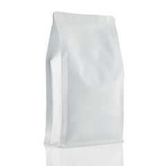 a blank white coffee bag, perfect for mock up photography and design work.