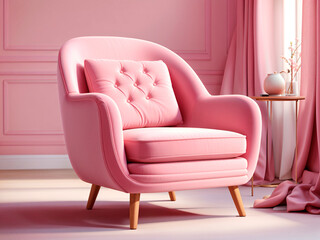 Illustration of a pink armchair in a delicate environment.