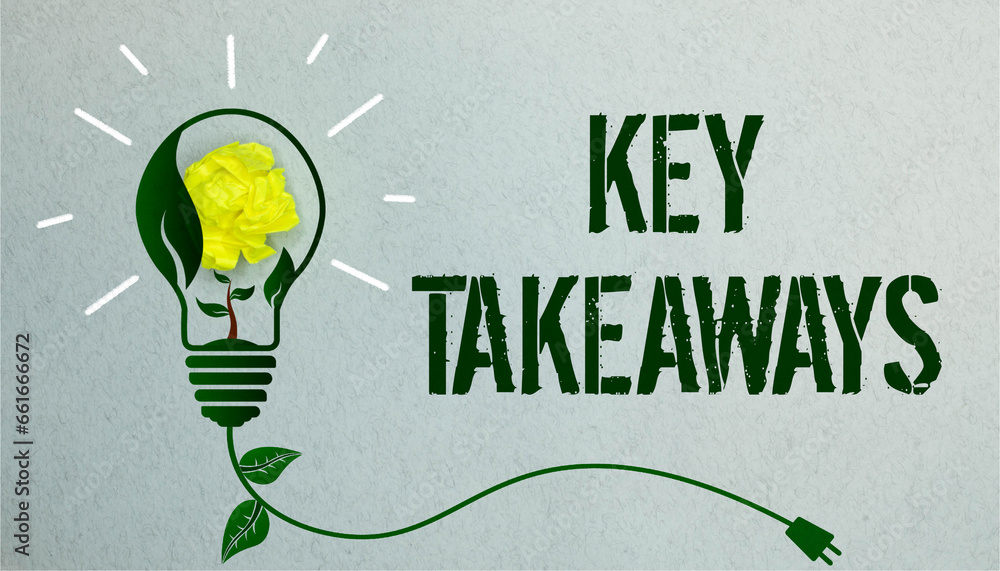 Poster key takeaways. text written in a notebook on a wooden background. view from above