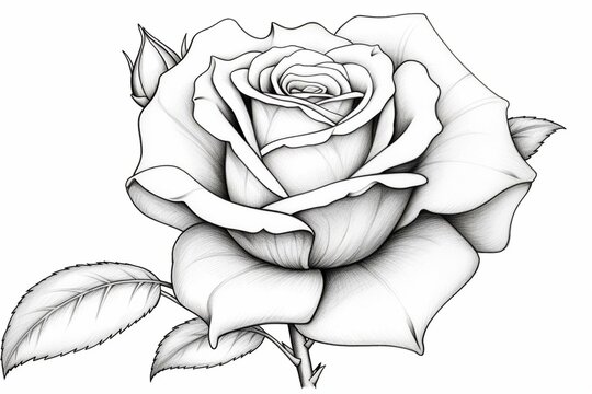 Black and white image of a rose for coloring. Generative AI
