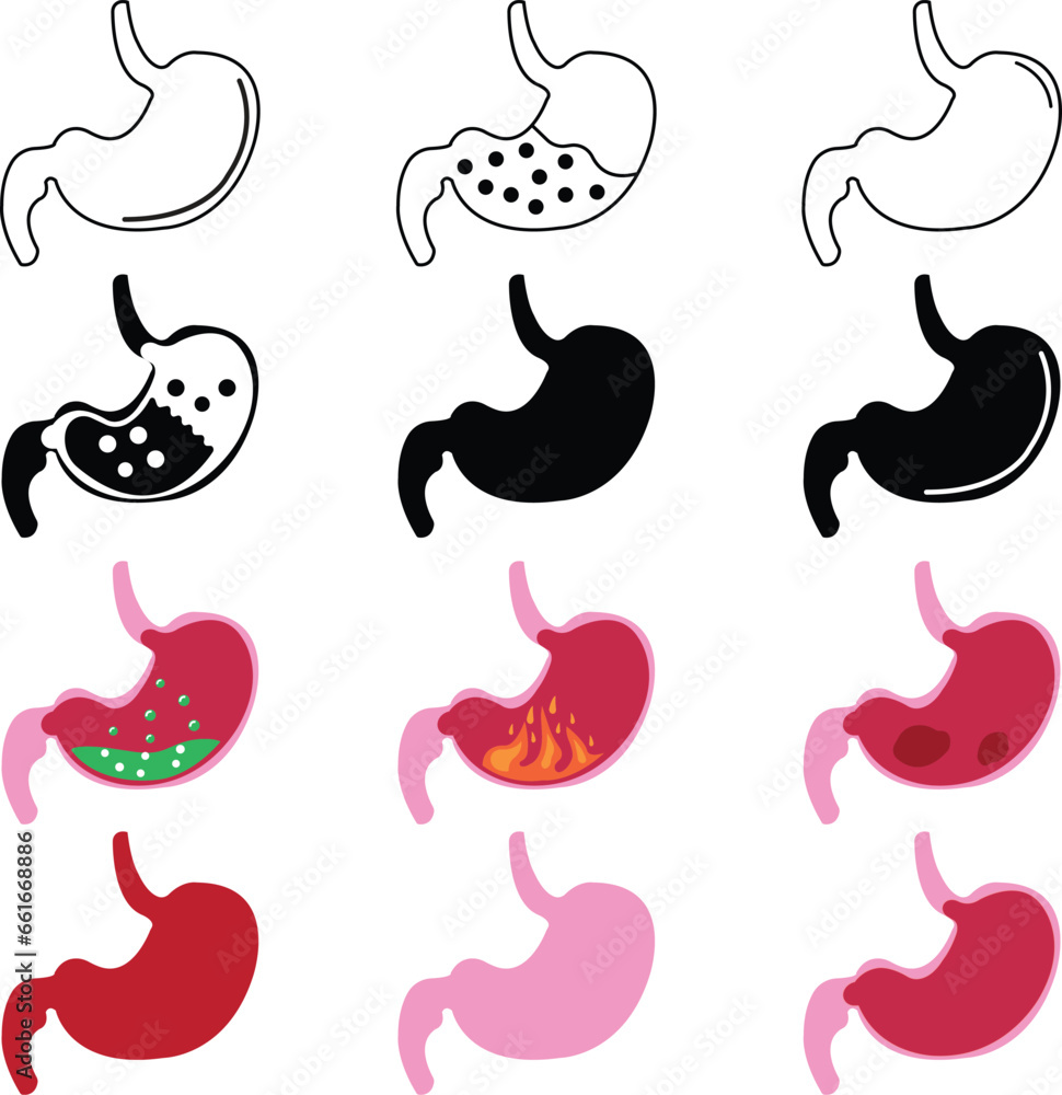 Aufkleber set of flat stomach icons. human internal organs symbol with editable stock. digestive system anatom