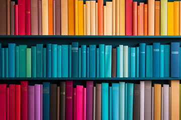 A large bookshelf full of colorful books. The concept of education, reading and knowledge.