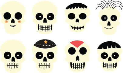Crossbones Skull Human shape icons Set. Death, danger or poison symbol. Mortality symbol. Satanic imagery. Horror icon. Occult, Demon, Rock and roll Logo Icons isolated on transparent background.