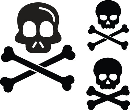 Crossbones Skull Human shape icons Set. Death, danger or poison symbol. Mortality symbol. Satanic imagery. Horror icon. Occult, Demon, Rock and roll Logo Icon isolated on transparent background.