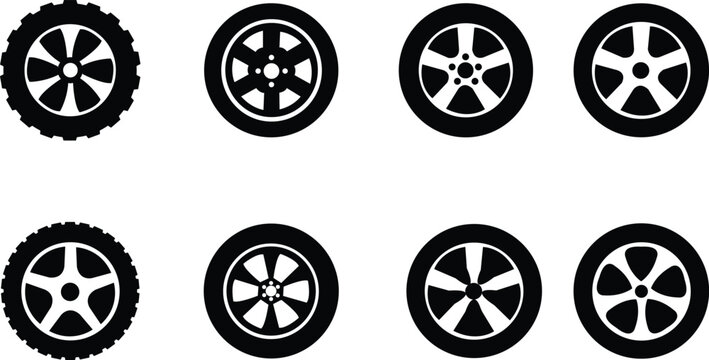 Set of wheel Rubber Tiers icons for business for your website. To make attractive design on very good design to show up you business. Tires royalty free vectors art isolated on transparent background.