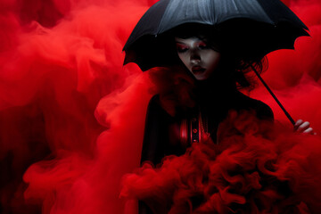 Red and black. Passion, mystical, daring. Woman in red and black colors.