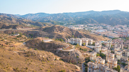Fototapeta na wymiar Aerial photo from drone to Malaga city at sunrise. Malaga,Costa del sol, Andalusia,Spain, (Series)