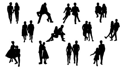 set of couple silhouettes vector