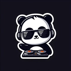 Panda DJ sticker, with black headphones and glasses