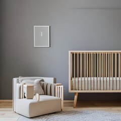 A minimalist, Scandinavian nursery with neutral tones, clean lines, and natural wood accents2, Generative AI
